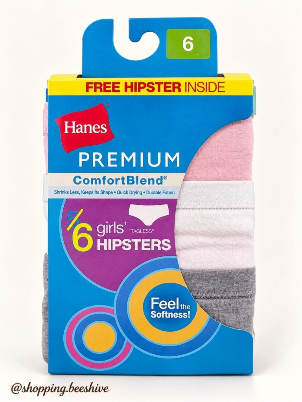 Hanes Premium Girls Hipsters Size 6 ComfortBlend Tagless 6 Pack NWT